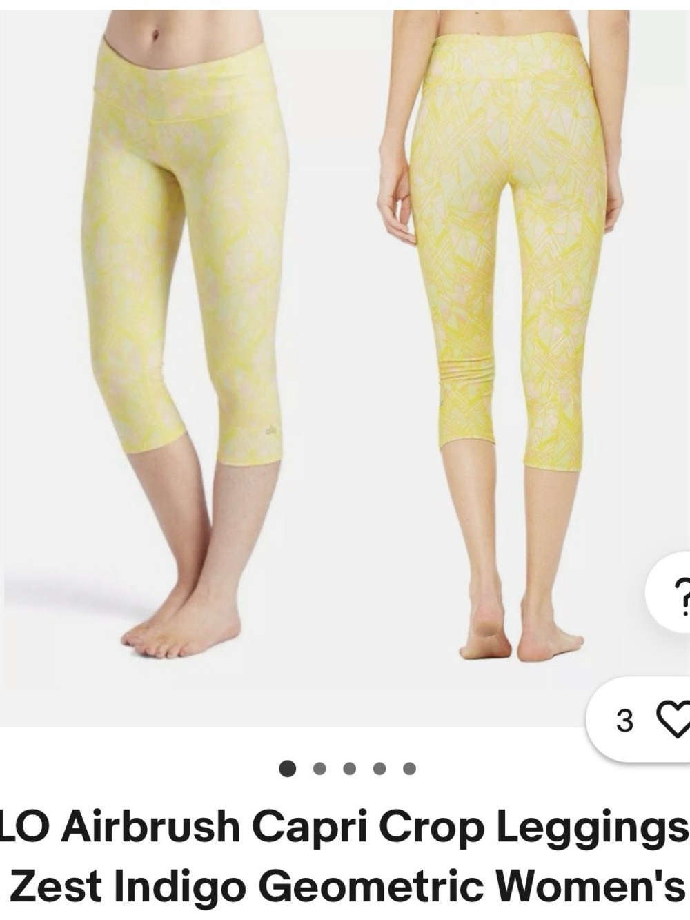 ALO Capri Leggings Size M Airbrushed Geometric Yellow Zest Indio 19” inseam